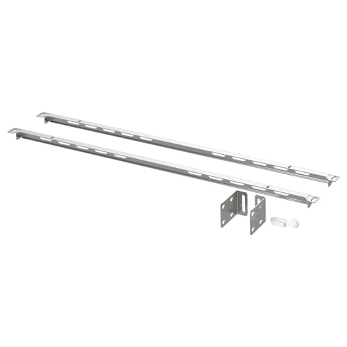 Two metallic silver SEKTION support brackets, steel-made, designed for under-countertop installation, featuring slotted holes for secure attachment.