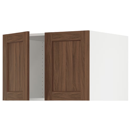 SEKTION walnut cabinet with two wooden doors and centre shelf.