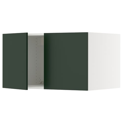 This image shows a green ikea SEKTION kitchen cabinet with two doors and an adjustable shelf.