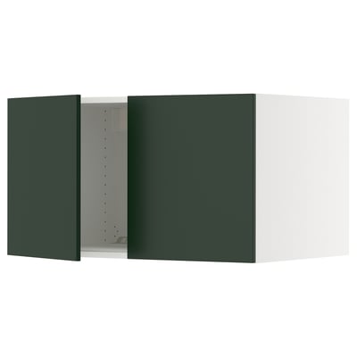 This image shows a green ikea SEKTION kitchen cabinet with two doors and an adjustable shelf.