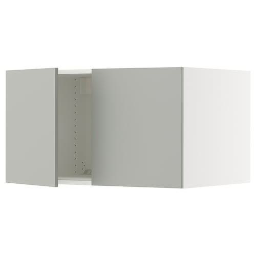 A light grey SEKTION kitchen cabinet with adjustable shelves and a door with a built-in damper. The cabinet has a clean, modern look.