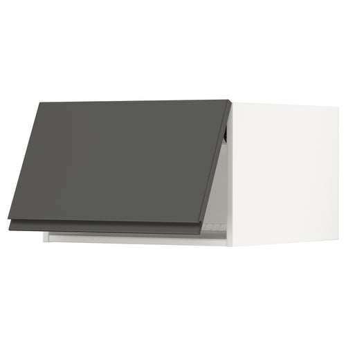 A modern dark grey kitchen cabinet, featuring sleek, handleless doors, and a sturdy rectangular shape. Part of the ikea SEKTION system.