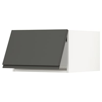 A modern dark grey kitchen cabinet, featuring sleek, handleless doors, and a sturdy rectangular shape. Part of the ikea SEKTION system.