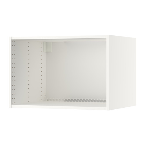 White wall-mounted kitchen cabinet, rectangular, perforated back panel for ventilation.