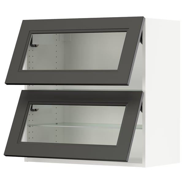 SEKTION Wall cab horiz 2 gls drs w push-op, white/Axstad dark gray, 30x15x30 "