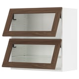SEKTION Wall cab horiz 2 gls drs w push-op, white Enköping/brown walnut effect, 30x15x30 "
