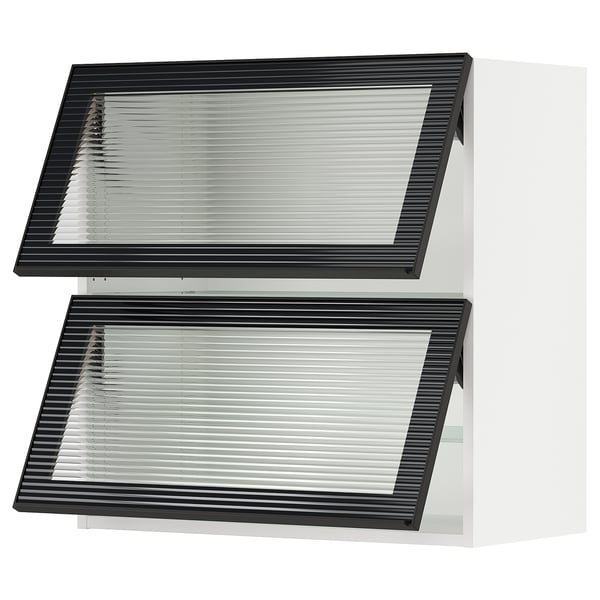 SEKTION Wall cab horiz 2 gls drs w push-op, white/Hejsta anthracite reeded glass, 30x15x30 "