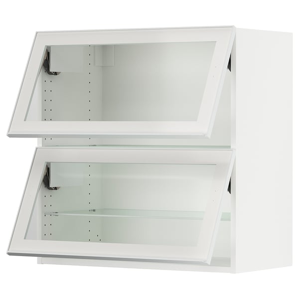 SEKTION Wall cab horiz 2 gls drs w push-op, white/Hejsta white clear glass, 30x15x30 "
