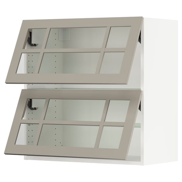 SEKTION Wall cab horiz 2 gls drs w push-op, white/Stensund beige, 30x15x30 "