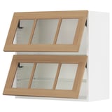 SEKTION Wall cab horiz 2 gls drs w push-op, white/Vedhamn oak, 30x15x30 "