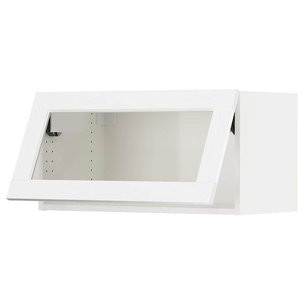 SEKTION Wall cab horiz gls door w push-open, white Enköping/white wood effect, 30x15x15 "