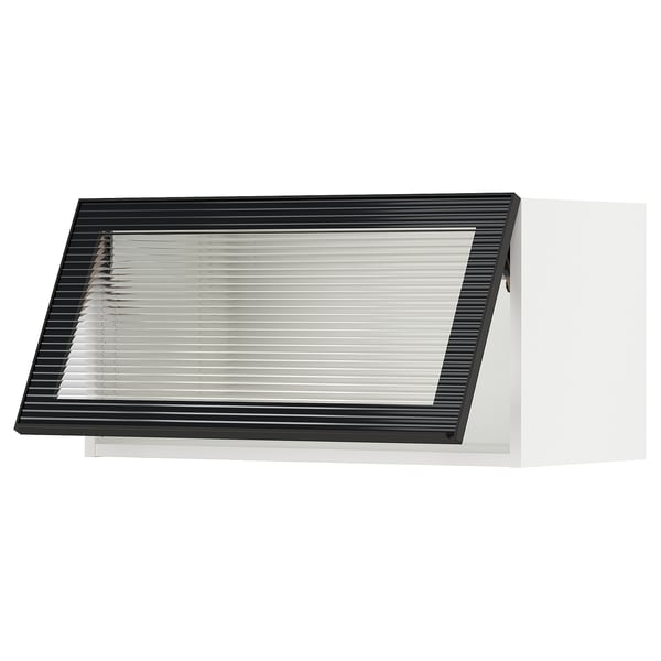 SEKTION Wall cab horiz gls door w push-open, white/Hejsta anthracite reeded glass, 30x15x15 "