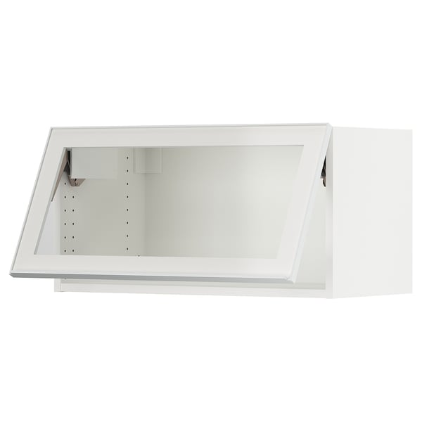 SEKTION Wall cab horiz gls door w push-open, white/Hejsta white clear glass, 30x15x15 "