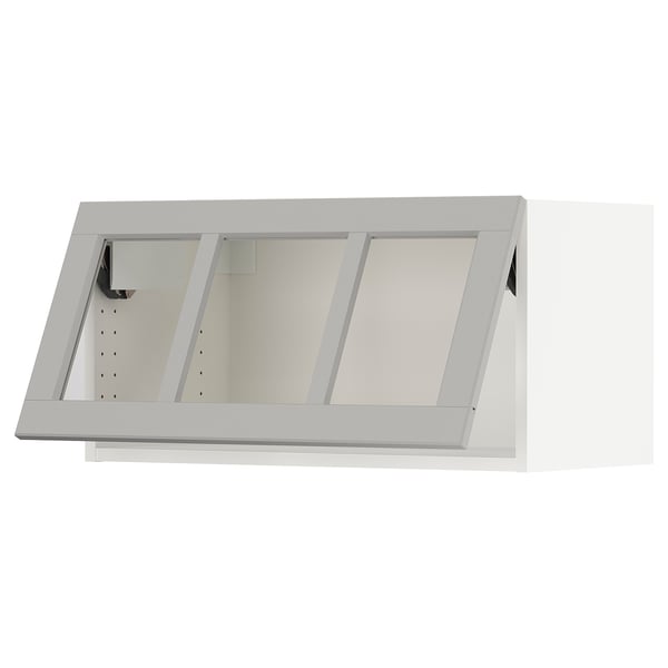 SEKTION Wall cab horiz gls door w push-open, white/Lerhyttan light gray, 30x15x15 "
