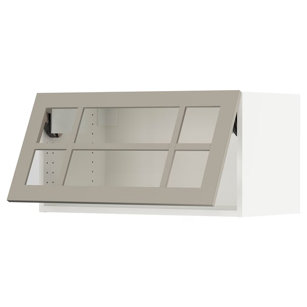 SEKTION Wall cab horiz gls door w push-open, white/Stensund beige, 30x15x15 "