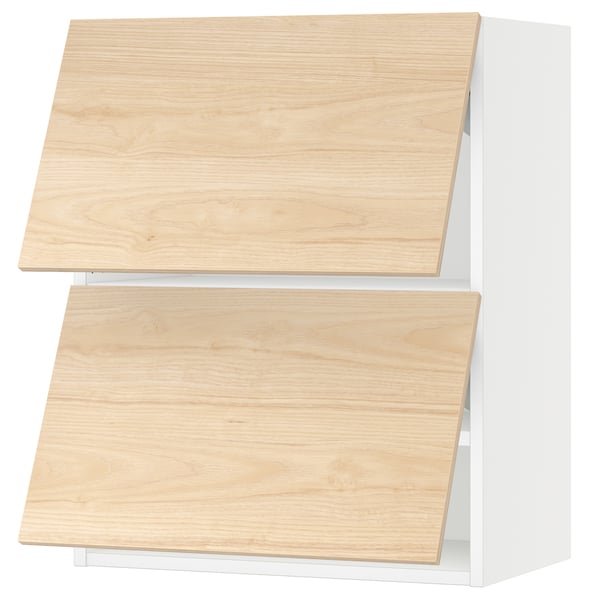 SEKTION Wall cab horizo 2 doors w push-open, white/Askersund light ash effect, 24x15x30 "
