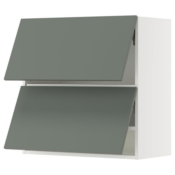 SEKTION Wall cab horizo 2 doors w push-open, white/Nickebo matte grey-green, 30x15x30 "