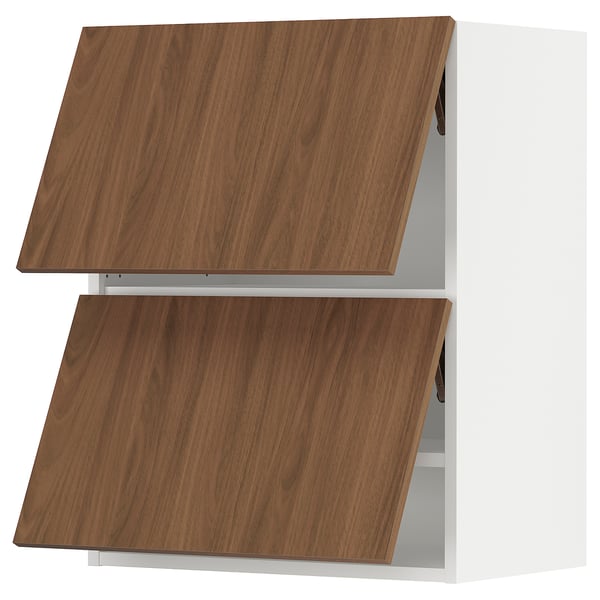 SEKTION Wall cab horizo 2 doors w push-open, white/Tistorp brown walnut effect, 24x15x30 "
