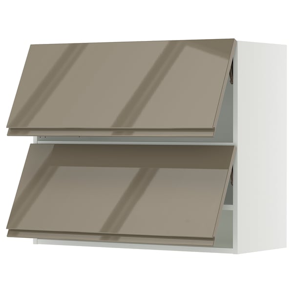 SEKTION Wall cab horizo 2 doors w push-open, white/Voxtorp high-gloss dark grey-brown, 36x15x30 "