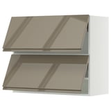 SEKTION Wall cab horizo 2 doors w push-open, white/Voxtorp high-gloss dark grey-brown, 36x15x30 "
