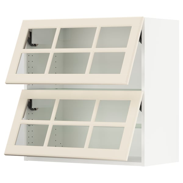 SEKTION Wall cab horizontal w 2 glass doors, white/Bodbyn off-white, 30x15x30 "