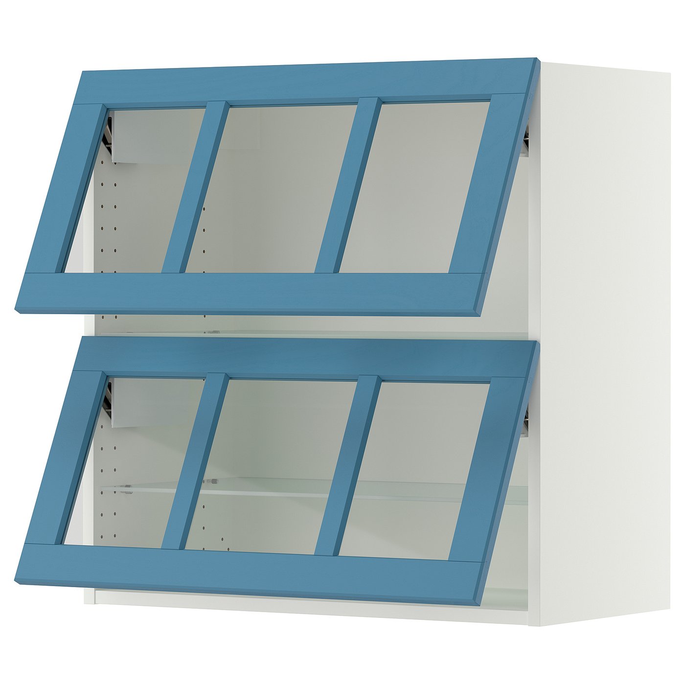 SEKTION wall cab horizontal w 2 glass doors, white/Lerhyttan blue