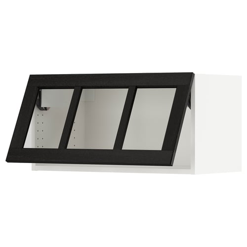 Black stained ash lerhyttan glass doors with bevelled edges on a white SEKTION kitchen cabinet.