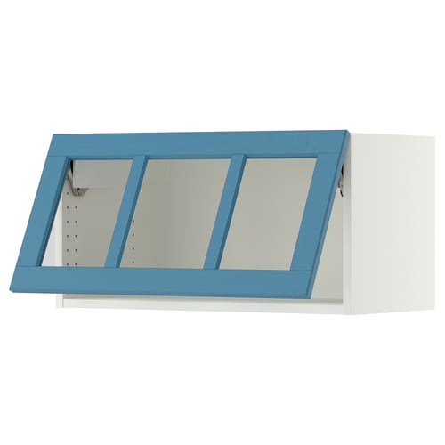 SEKTION Wall cab horizontal w glass door, white/Lerhyttan blue, 30x15x15 "