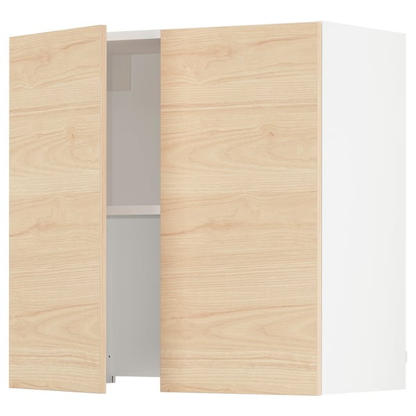 SEKTION Wall cab w built-in range hood, white/Askersund light ash effect, 30x15x30 "