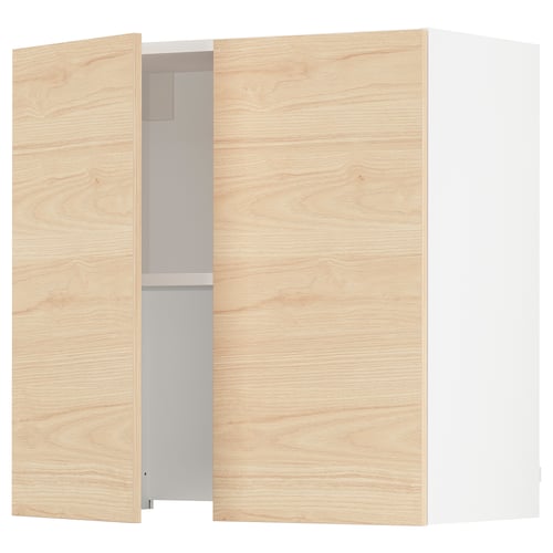 SEKTION kitchen cabinet: light ash wood, modern design, two doors, wooden texture.