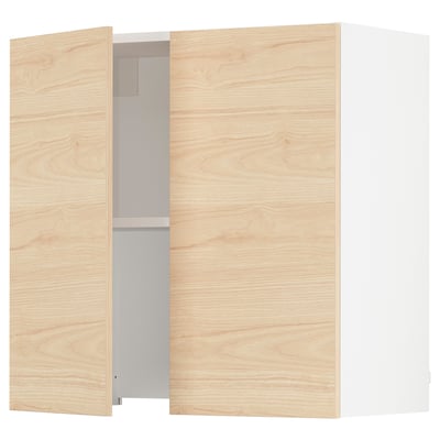 SEKTION kitchen cabinet: light ash wood, modern design, two doors, wooden texture.
