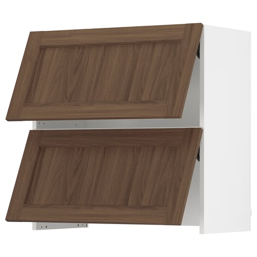 SEKTION kitchen cabinet in walnut; two doors, horizontal grain, white framing.