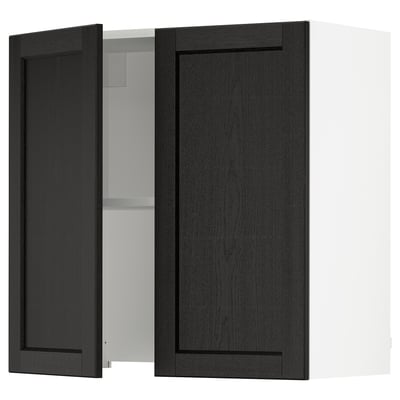 SEKTION Wall cab w built-in range hood, white/Lerhyttan black stained, 30x15x30 "