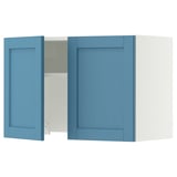 SEKTION Wall cab w built-in range hood, white/Lerhyttan blue, 30x15x20 "