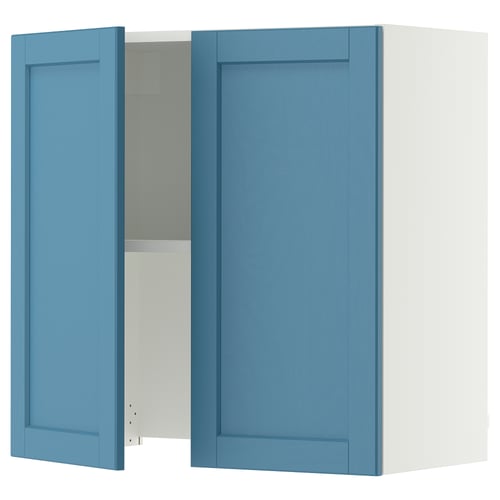 SEKTION Wall cab w built-in range hood, white/Lerhyttan blue, 30x15x30 "
