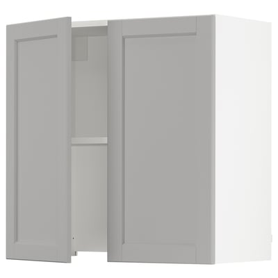 SEKTION Wall cab w built-in range hood, white/Lerhyttan light gray, 30x15x30 "