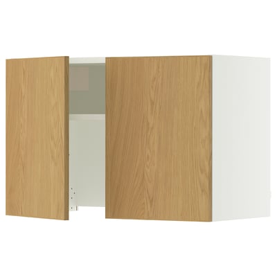 SEKTION Wall cab w built-in range hood, white/Sinarp oak veneer, 30x15x20 "