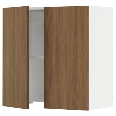 SEKTION Wall cab w built-in range hood, white/Tistorp brown walnut effect, 30x15x30 "