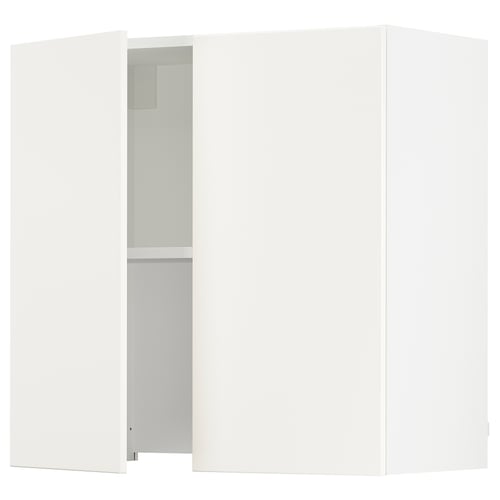 White SEKTION kitchen cabinet with one open door, sleek minimalist design.