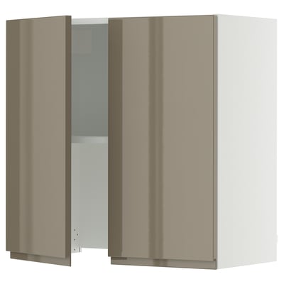 SEKTION Wall cab w built-in range hood, white/Voxtorp high-gloss dark grey-brown, 30x15x30 "