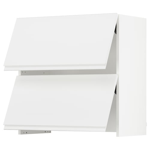 White modern kitchen cabinet from IKEAs SEKTION system, featuring two-tier design with flat, matte surfaces and sleek handles.