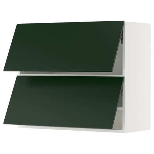 Dark green ikea SEKTION kitchen cabinet units, sleek, wall-mounted, flat-surfaced.