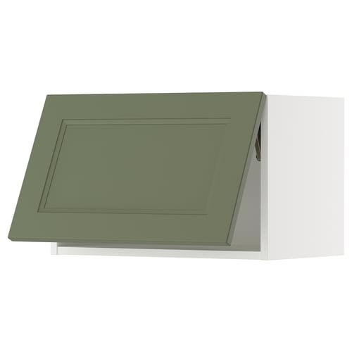 Green kitchen cabinet, modern rectangular design, with flat panel doors.