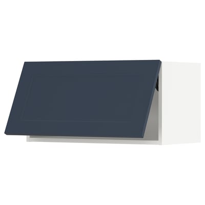 A blue kitchen cabinet from IKEAs SEKTION system. It is rectangular, featuring a smooth, dark finish with a modern design.