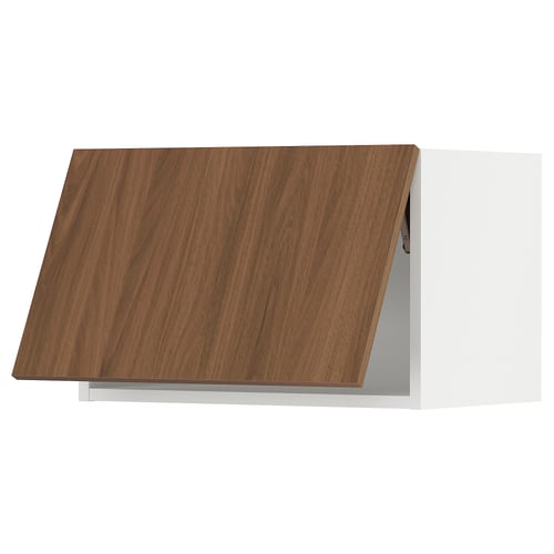 Wooden kitchen cabinet with smooth brown walnut finish, flat panel, and sleek design.