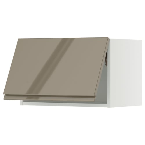 High-gloss dark grey-brown kitchen cabinet with sleek design, modern handles.