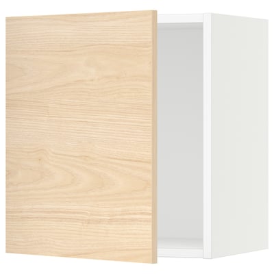 Modern light wood grain kitchen cabinet with white interior and soft-close hinge.
