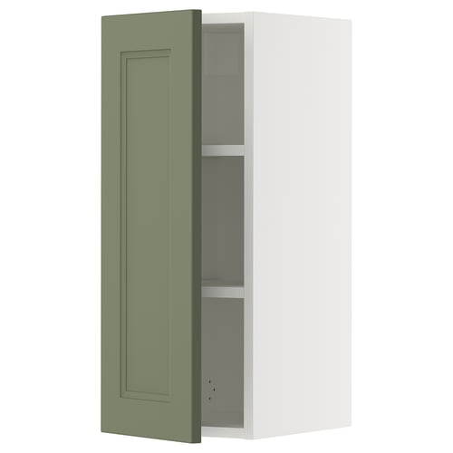 A SEKTION wall kitchen cabinet with a grey-green axstad door. Its rectangular, featuring modern design elements.