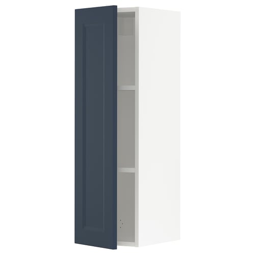 A dark blue kitchen cabinet with a single door from the SEKTION line, which is sleek and modern, set against a white background.