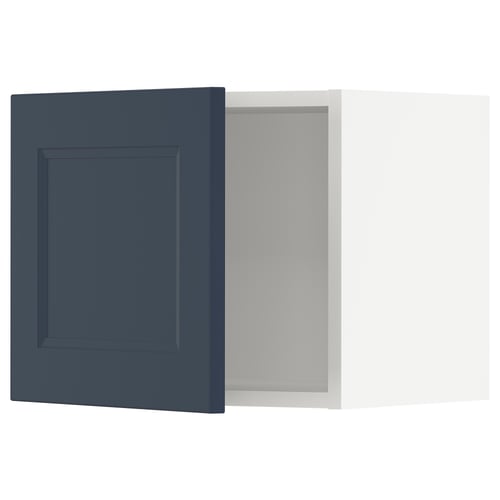 Blue kitchen cabinet, modern/traditional, square.
